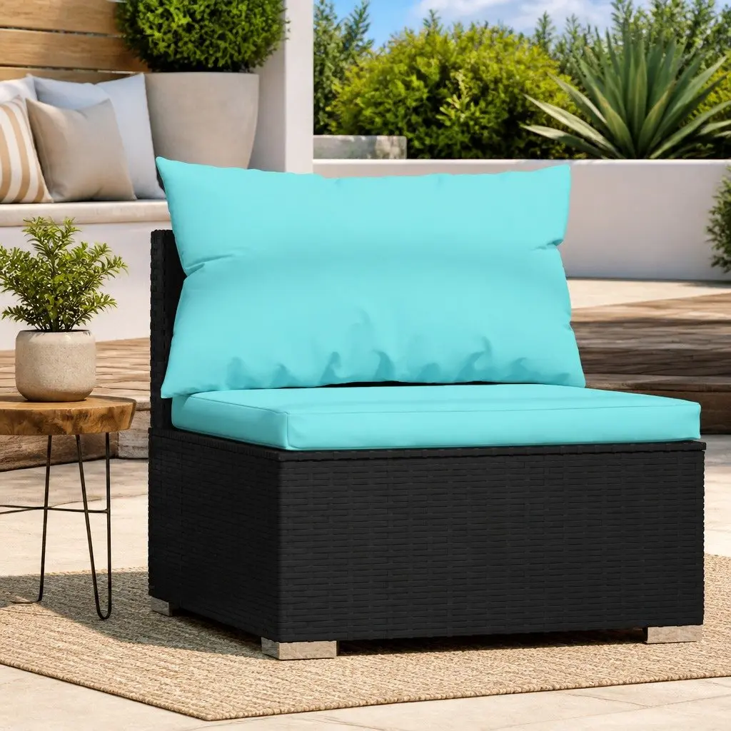 Garden Middle Sofa with Cushions Black Poly Rattan Modular Outdoor Seat
