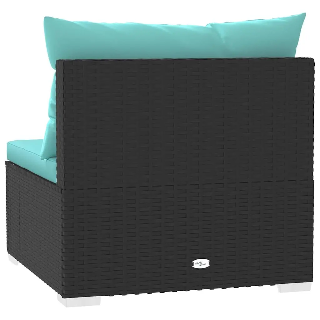 Garden Middle Sofa with Cushions Black Poly Rattan Modular Outdoor Seat