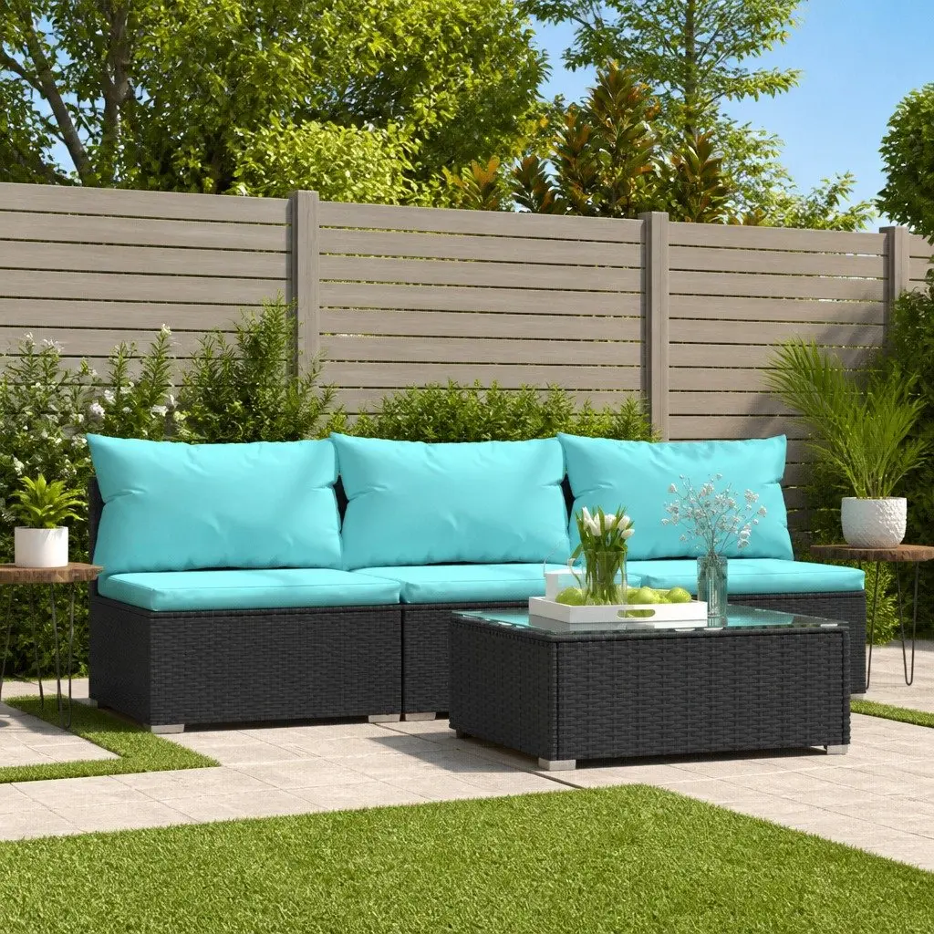 Garden Lounge Set 4 Piece Outdoor Patio Furniture Black Rattan Sofa