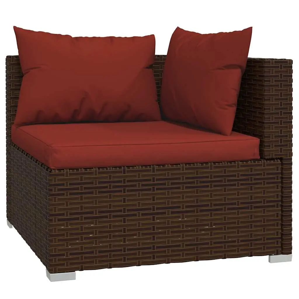 3-Seater Outdoor Sofa for Patio Garden Brown Rattan with Cushions