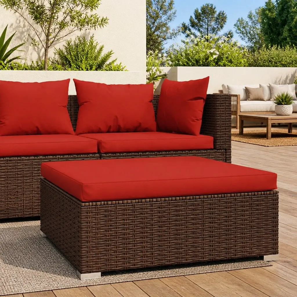 Garden Footrest with Cushion Brown Outdoor Sectional Pouffe Patio Seating Unit