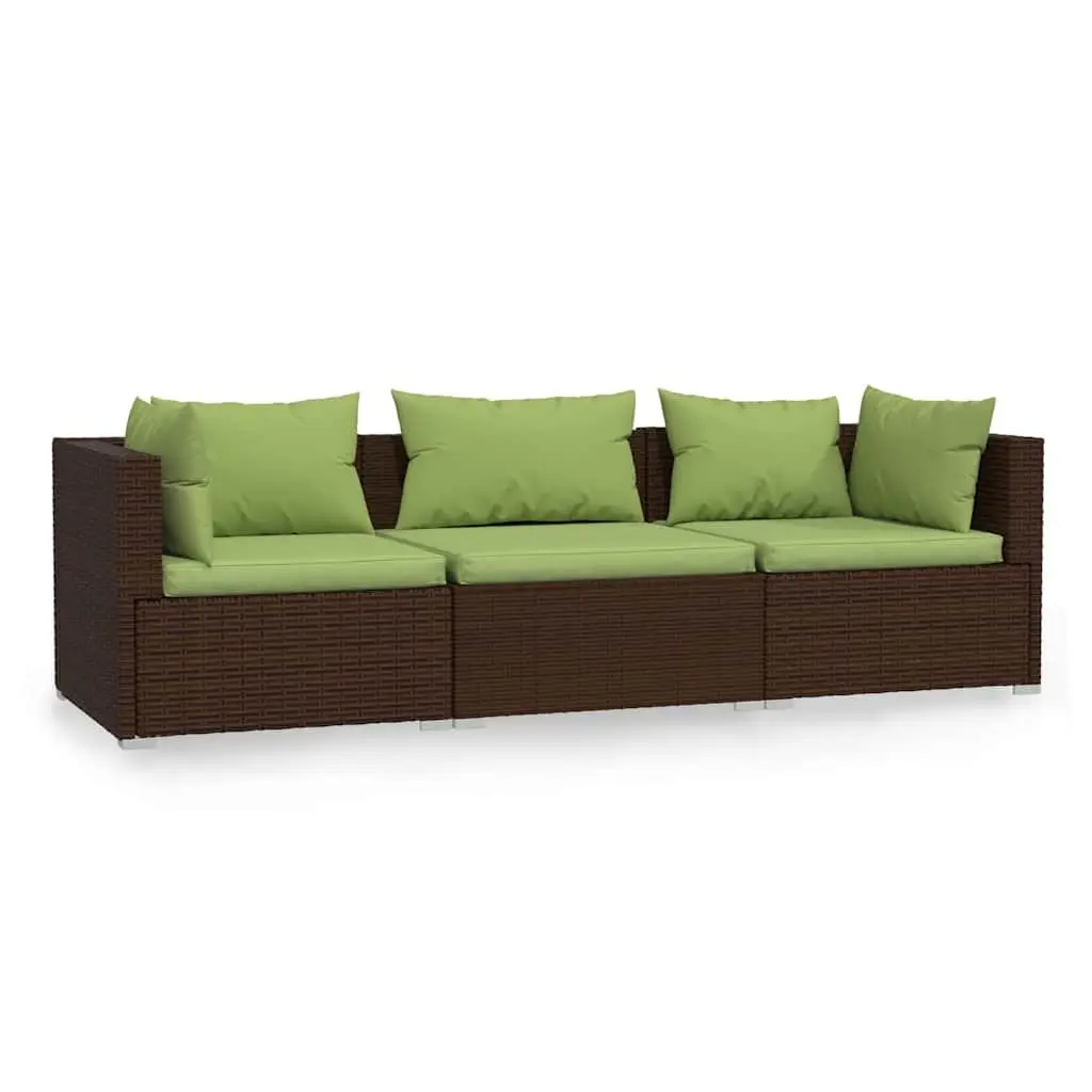 3-Seater Outdoor Sofa for Patio Garden Brown Rattan with Cushions