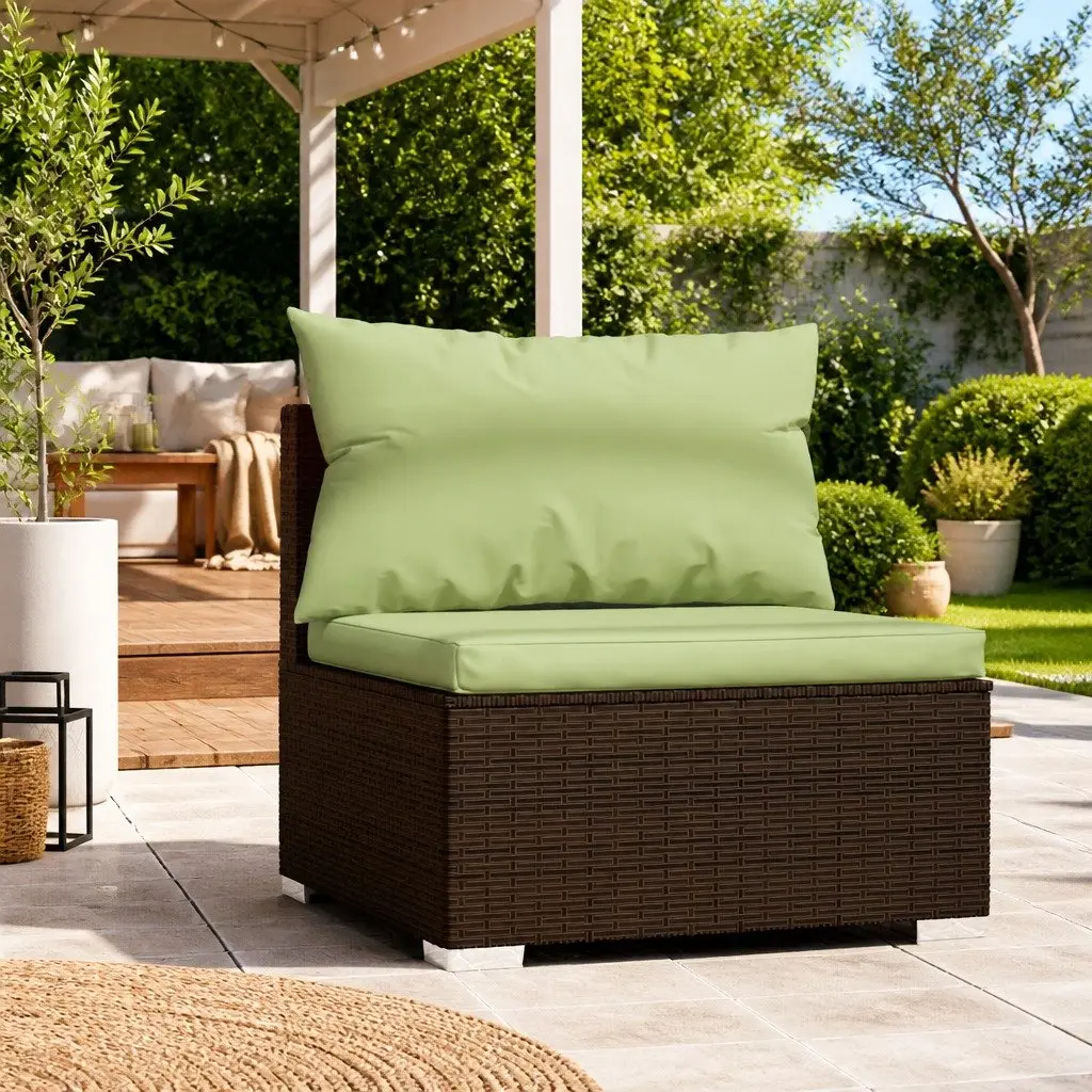 Modular Outdoor Garden Middle Sofa Sectional Seat with Removable Cushions Brown Rattan