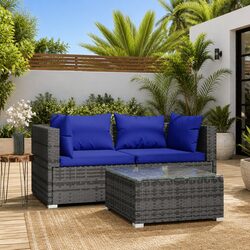 Garden Lounge Set - 3 Piece Grey Rattan Outdoor Furniture
