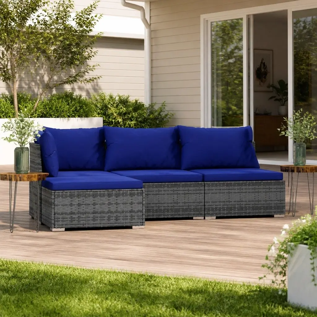 4 Piece Outdoor Garden Lounge Set for Patio Grey Poly Rattan Furniture