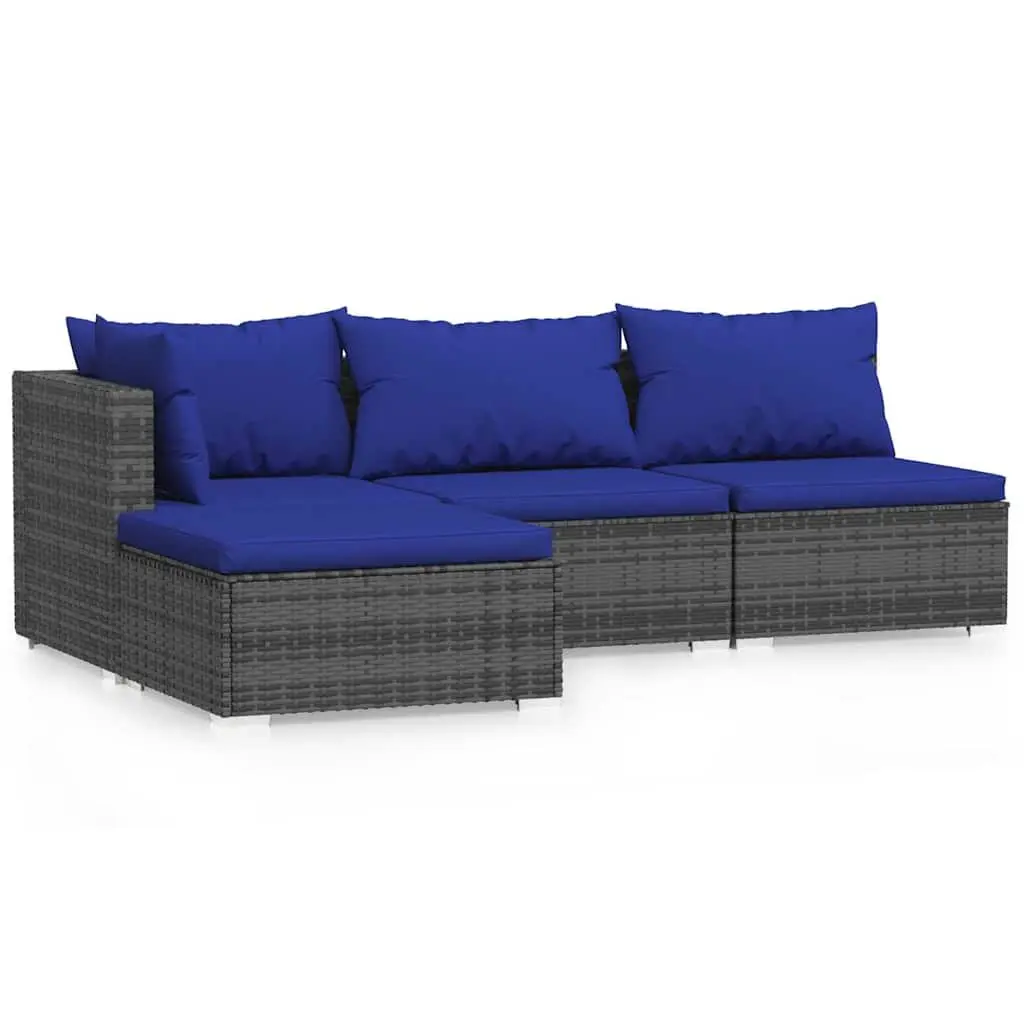4 Piece Outdoor Garden Lounge Set for Patio Grey Poly Rattan Furniture