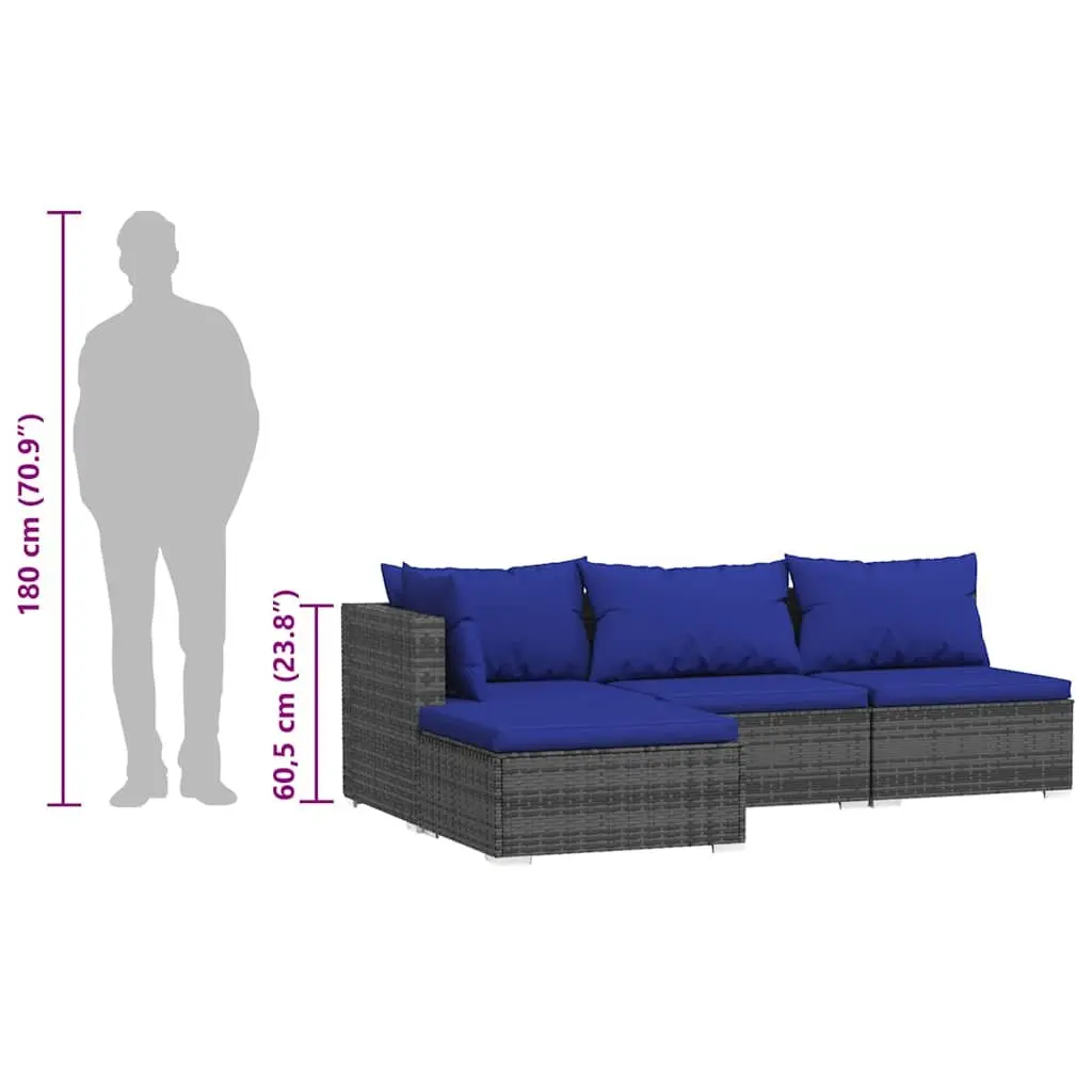 4 Piece Outdoor Garden Lounge Set for Patio Grey Poly Rattan Furniture