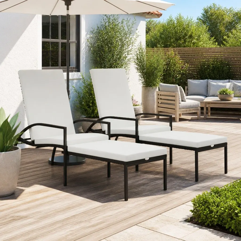 Sun Loungers Outdoor Garden Patio 2 Piece Brown PE Rattan