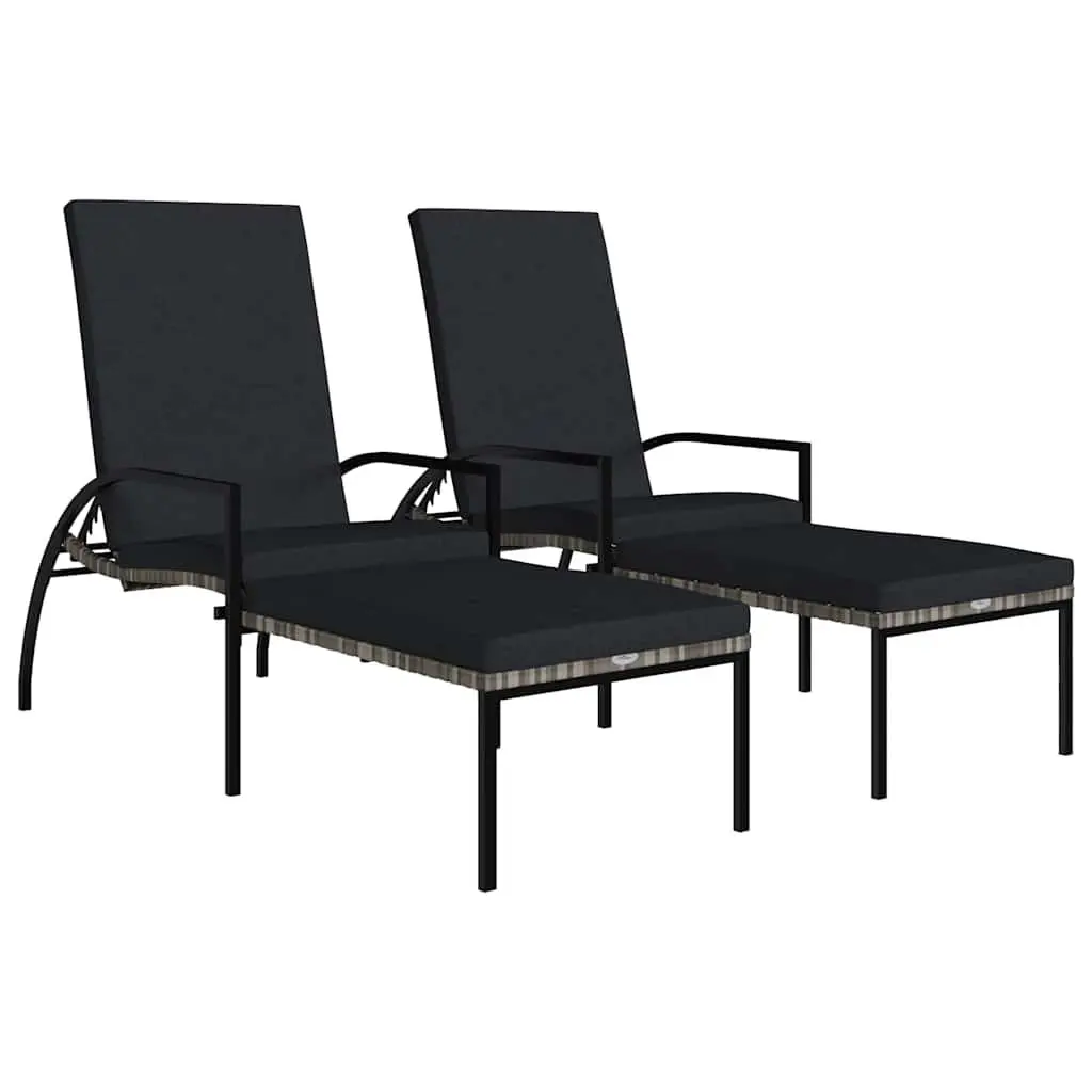 Sun Loungers Outdoor Use 2 Piece Grey Adjustable Backrest with Footrest Garden Patio Chairs