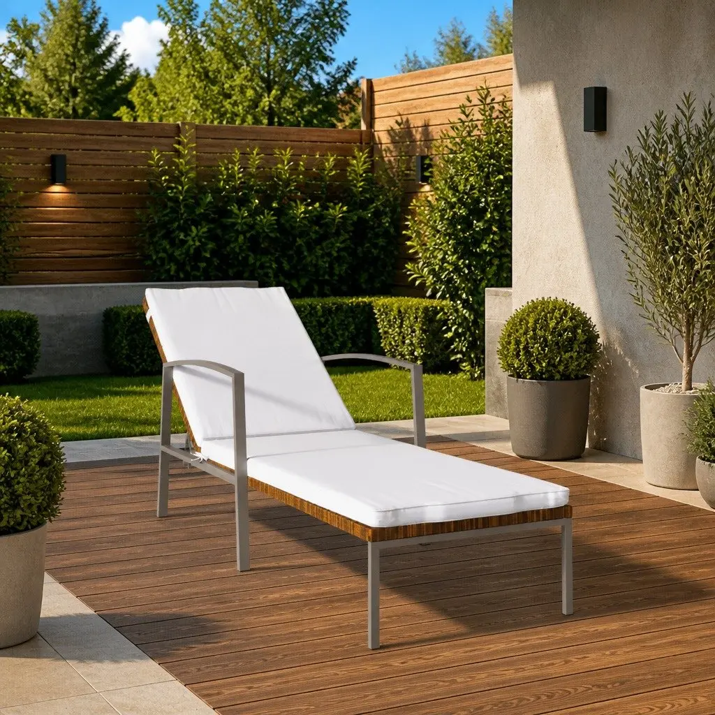 Sun Lounger Garden Patio Chair Adjustable Backrest Brown