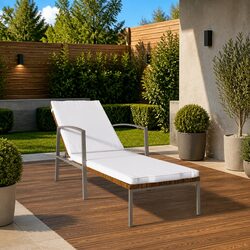 Steel Frame Sun Lounger with Cushion in Brown