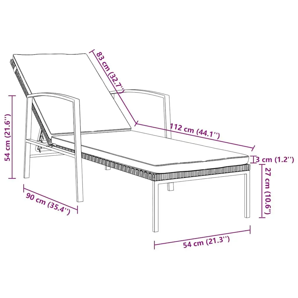 Sun Lounger Garden Patio Chair Adjustable Backrest Brown
