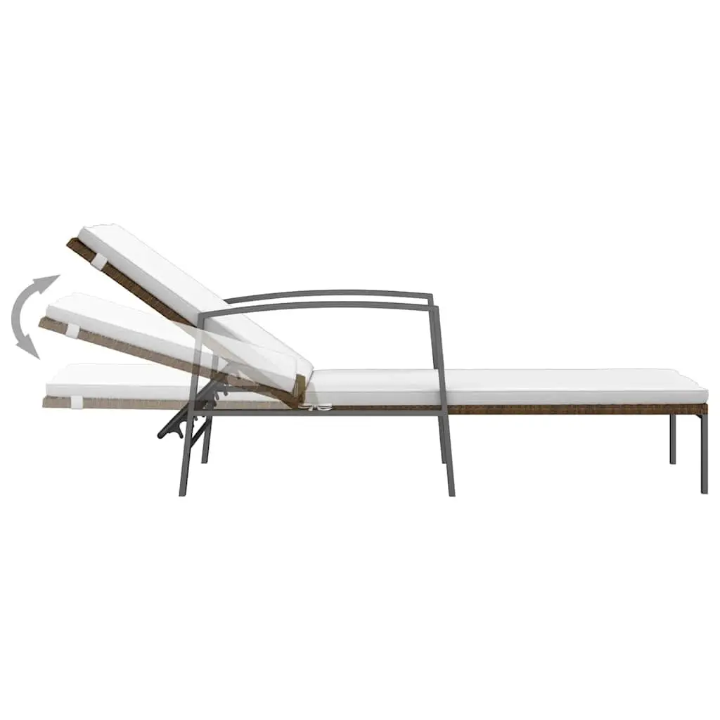 Sun Loungers 2 pcs with Table Poly Rattan Brown Outdoor Garden Patio Furniture