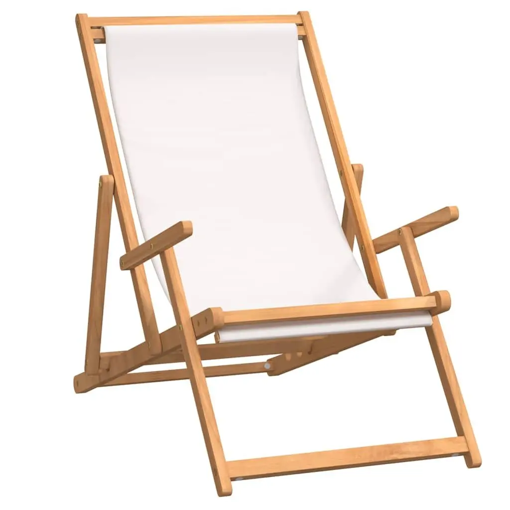Folding Beach Chair Outdoor Garden Solid Teak Wood Adjustable Backrest