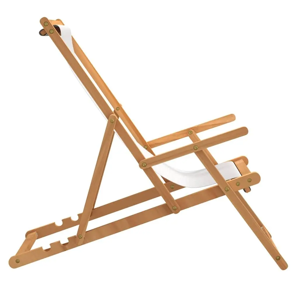 Folding Beach Chair Outdoor Garden Solid Teak Wood Adjustable Backrest