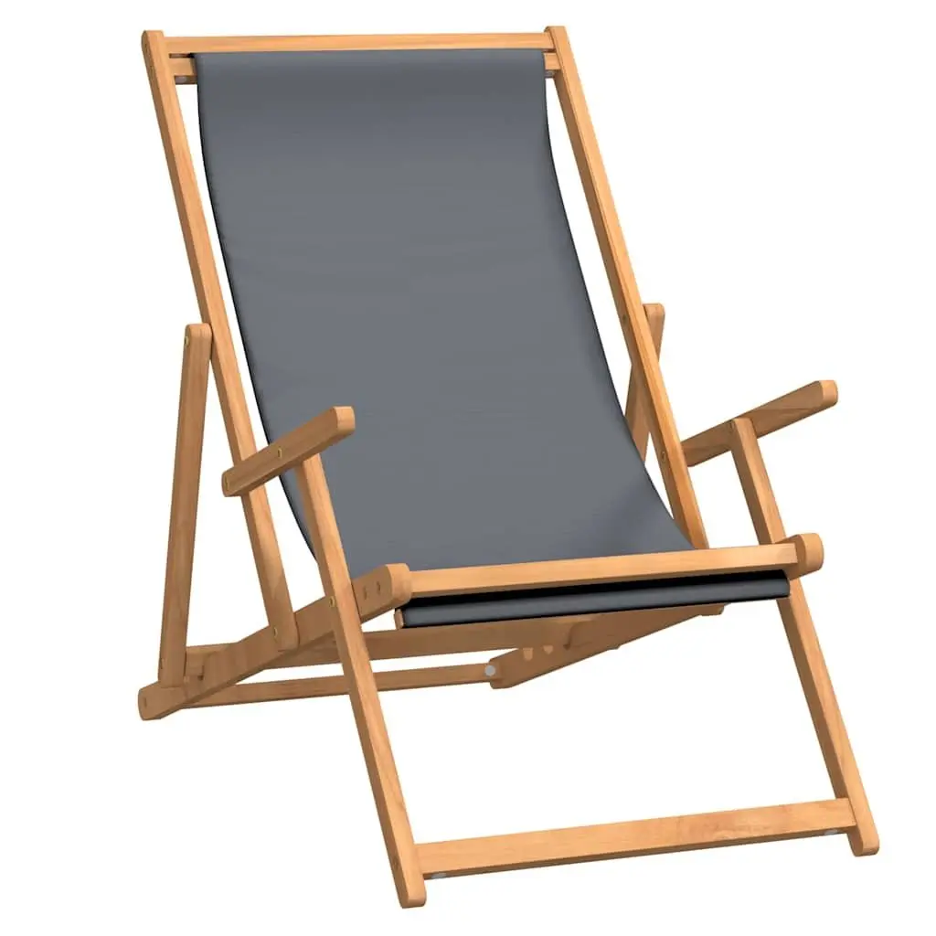 Folding Beach Chair Outdoor Garden Adjustable Backrest Teak Wood Grey
