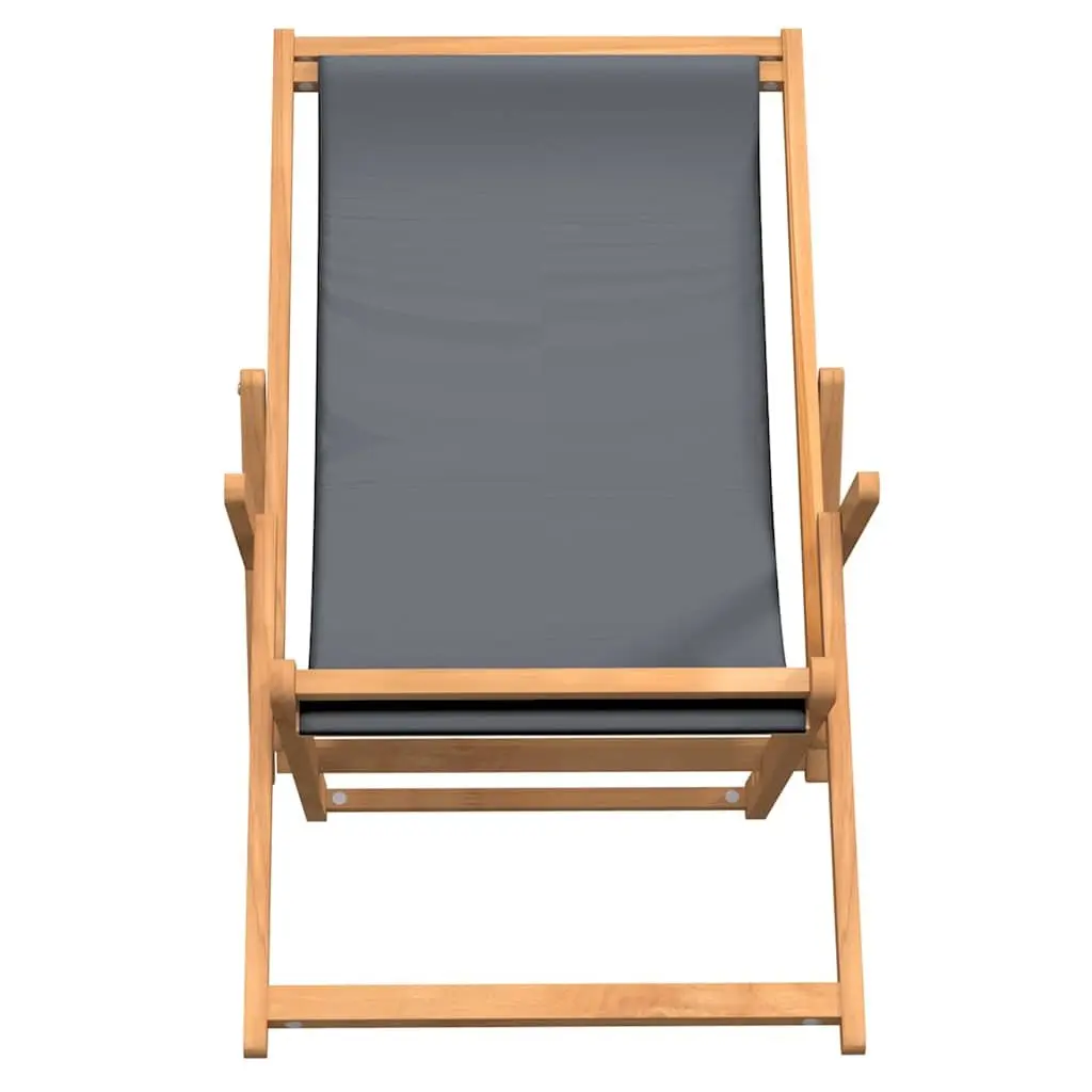 Folding Beach Chair Outdoor Garden Adjustable Backrest Teak Wood Grey
