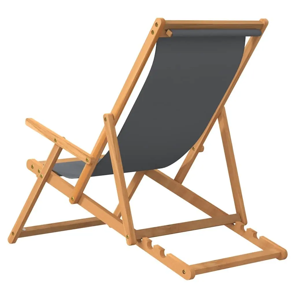 Folding Beach Chair Outdoor Garden Adjustable Backrest Teak Wood Grey
