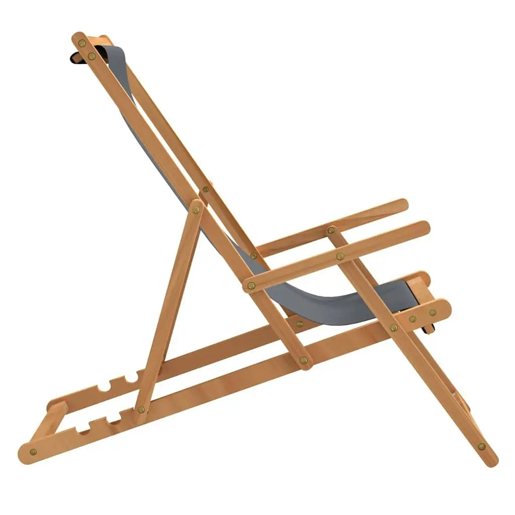 Folding Beach Chair Outdoor Garden Adjustable Backrest Teak Wood Grey