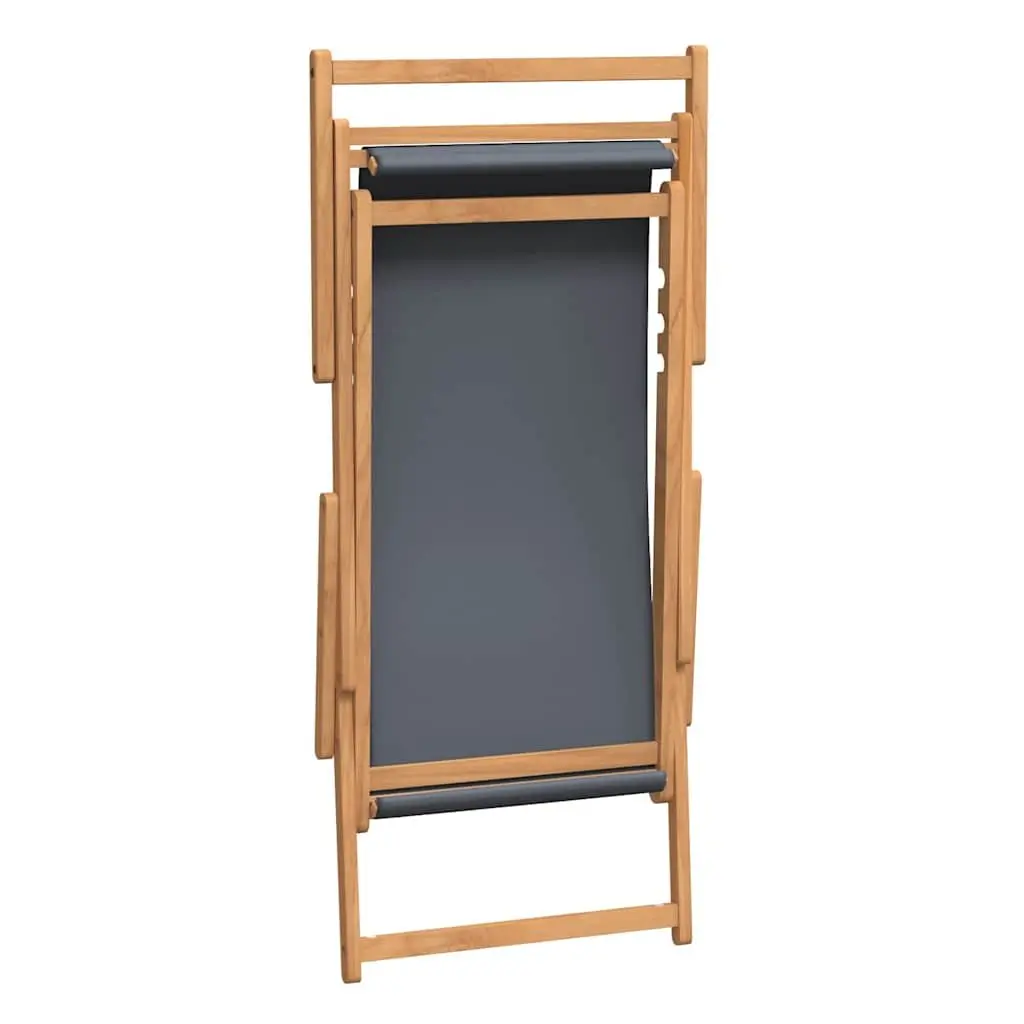 Folding Beach Chair Outdoor Garden Adjustable Backrest Teak Wood Grey