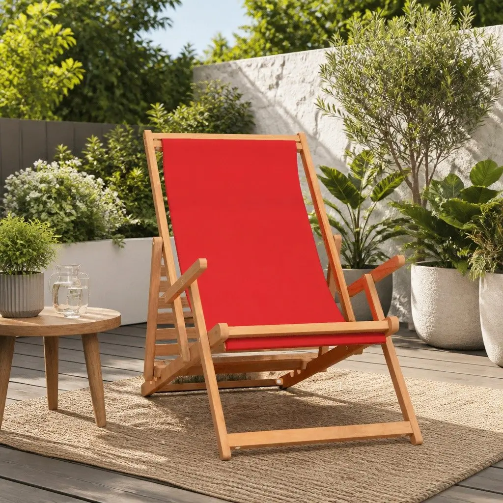 Folding Beach Chair Outdoor Garden Adjustable Solid Teak Wood