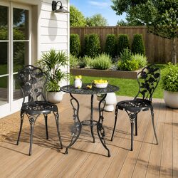 3 Piece Bistro Set Cast Aluminium Black Garden Patio Furniture Outdoor Dining