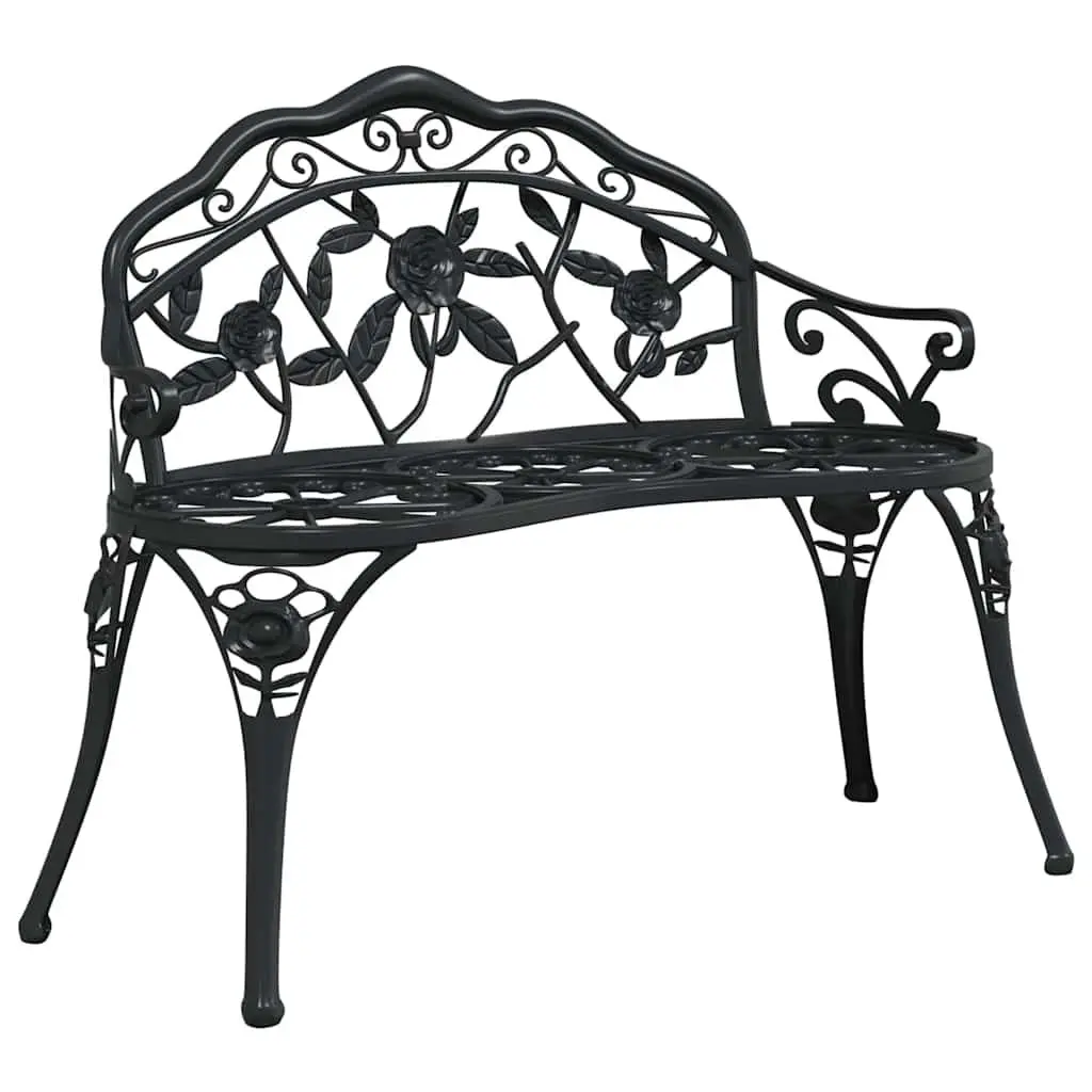Outdoor Garden Bench 99cm Cast Aluminium Patio Seating Black Ornate Design
