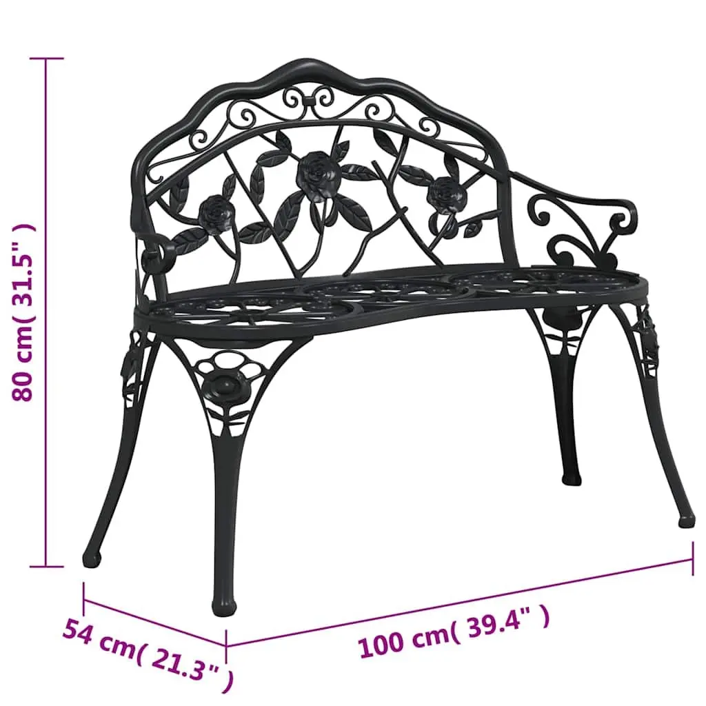 Outdoor Garden Bench 99cm Cast Aluminium Patio Seating Black Ornate Design