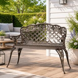 Garden Bench 108cm Outdoor Seating Cast Aluminium Patio Ornate Scrollwork Design