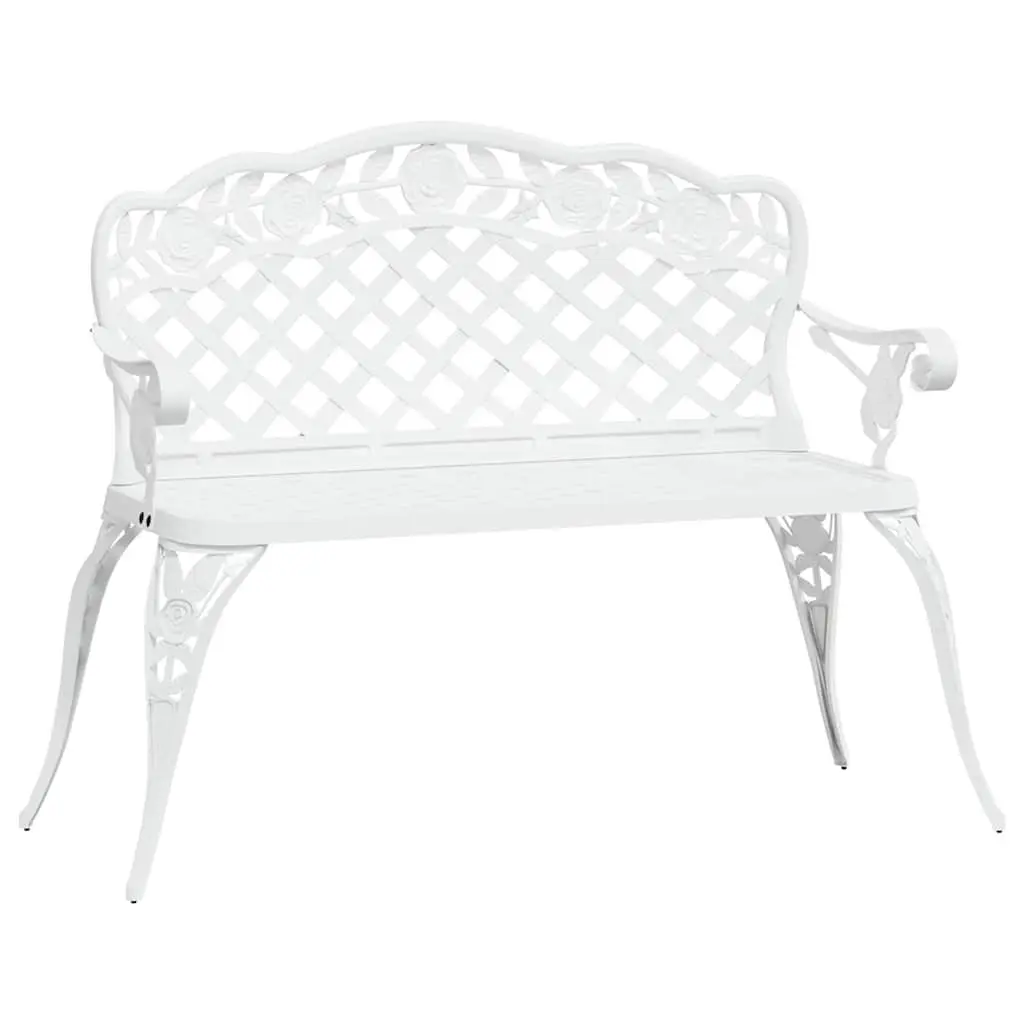 Outdoor Garden Bench 108cm Cast Aluminium White with Decorative Scrollwork
