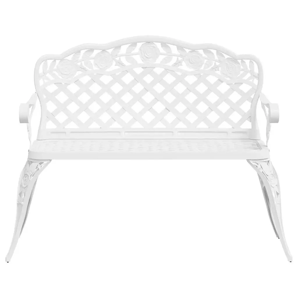Outdoor Garden Bench 108cm Cast Aluminium White with Decorative Scrollwork