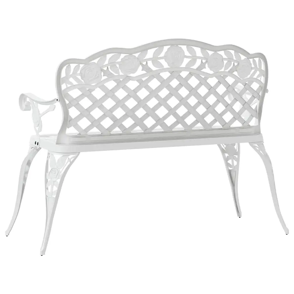 Outdoor Garden Bench 108cm Cast Aluminium White with Decorative Scrollwork