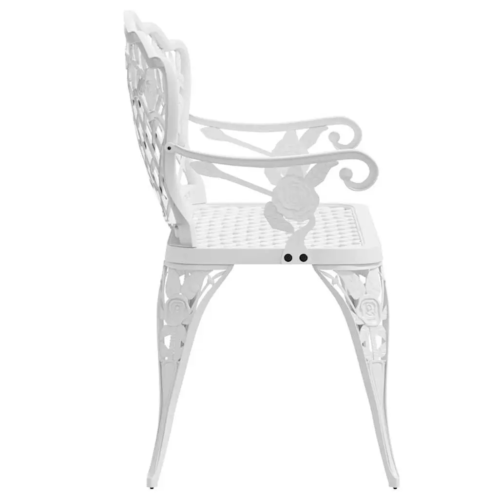 Outdoor Garden Bench 108cm Cast Aluminium White with Decorative Scrollwork