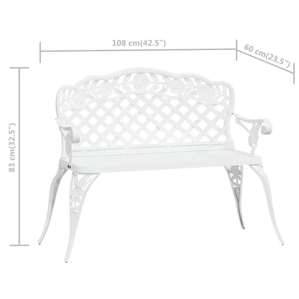 Outdoor Garden Bench 108cm Cast Aluminium White with Decorative Scrollwork