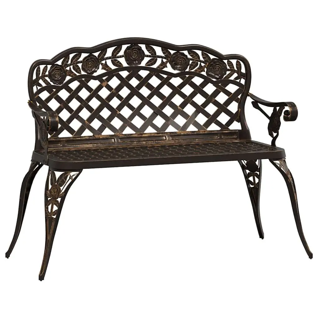 Garden Bench Outdoor Seating 108cm Cast Aluminium Brown