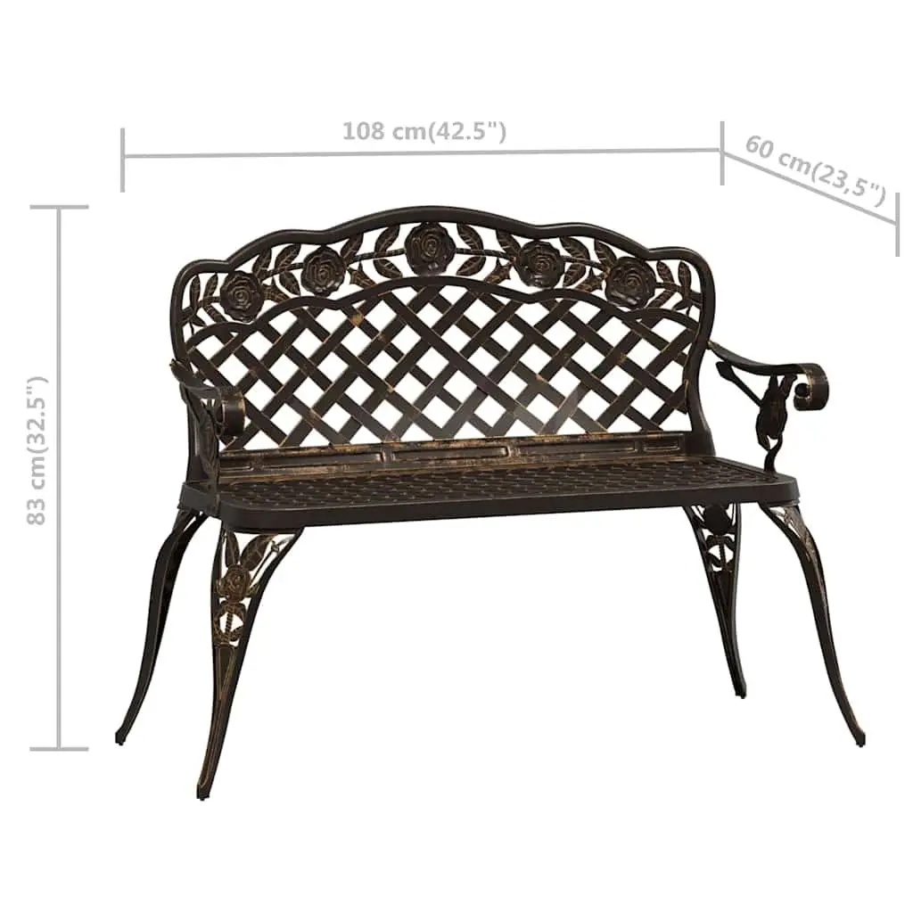 Garden Bench Outdoor Seating 108cm Cast Aluminium Brown