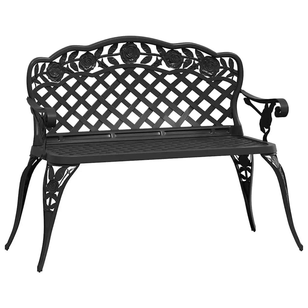 Outdoor Garden Bench 108cm Cast Aluminium Patio Seating Black Ornate Decorative