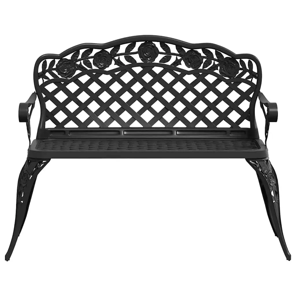 Outdoor Garden Bench 108cm Cast Aluminium Patio Seating Black Ornate Decorative