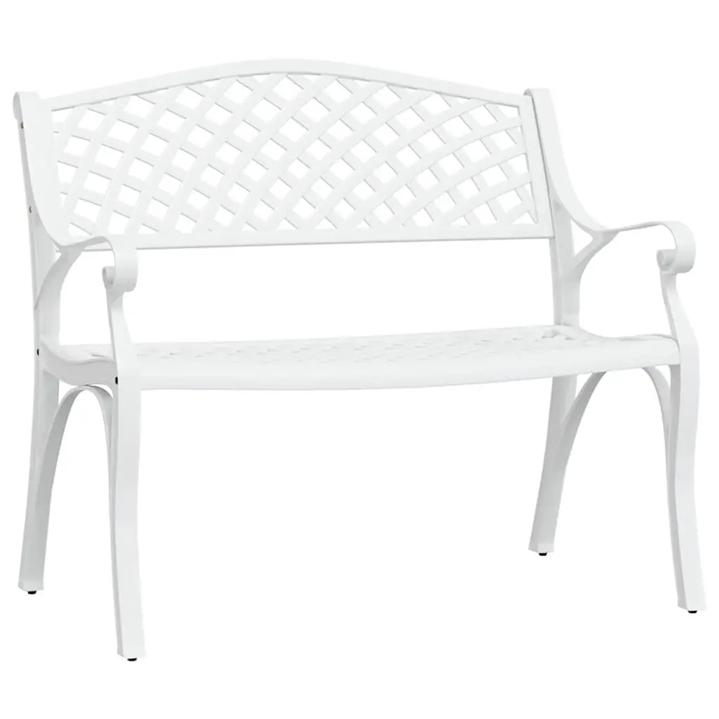 Outdoor Garden Bench 102cm Cast Aluminium White Patio Seating Ornate Design