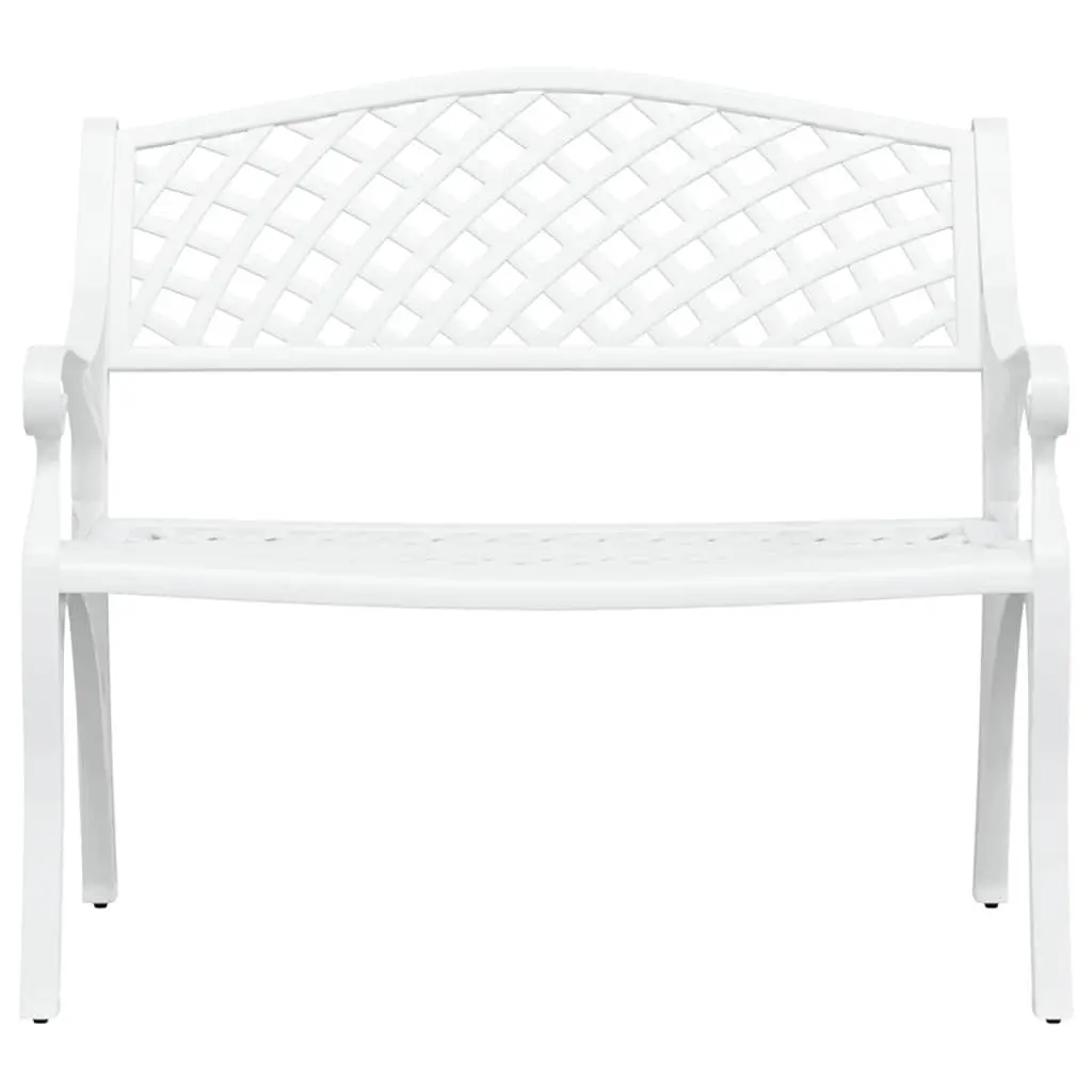 Outdoor Garden Bench 102cm Cast Aluminium White Patio Seating Ornate Design