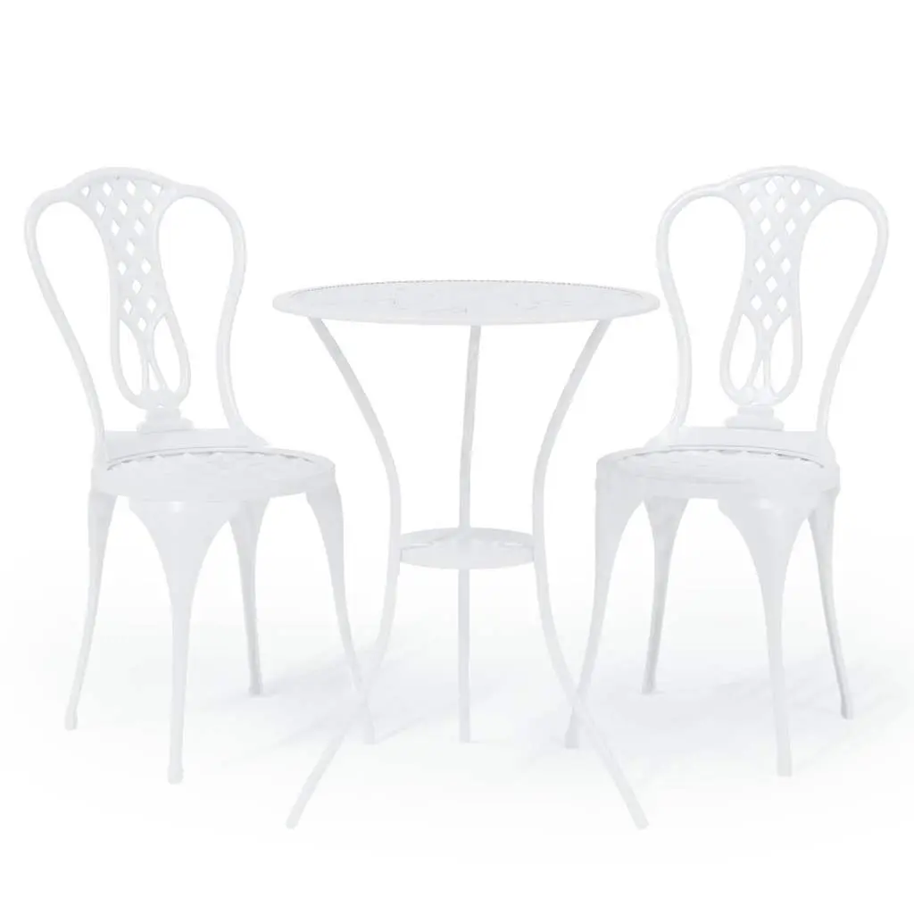 Bistro Set Outdoor Use 3 Piece White Cast Aluminium