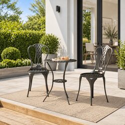 3 Piece Bistro Set: Black Cast Aluminium Furniture