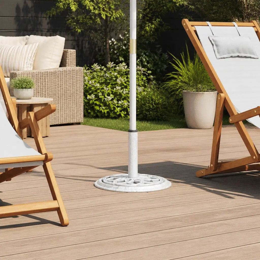 Umbrella Base White Cast Iron Outdoor Garden Patio Stand Weighted Heavy Duty