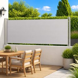 117x600cm Grey Side Awning with Steel Base