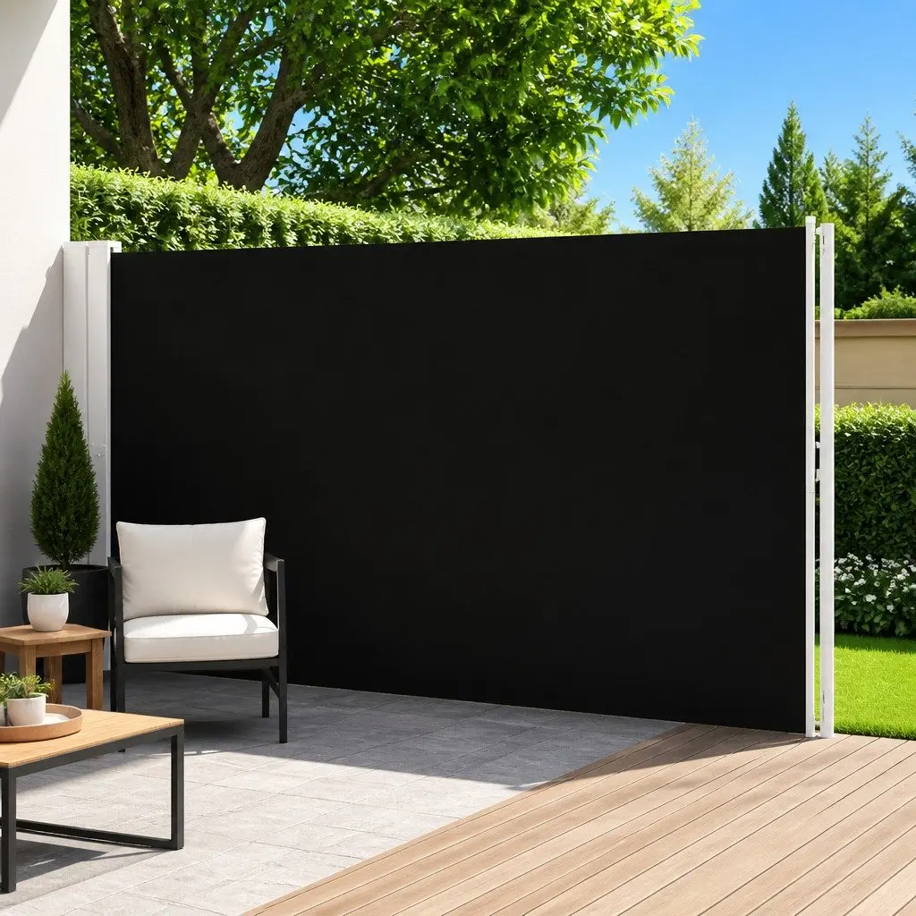 Patio Retractable Side Awning 220x600cm Outdoor Privacy Screen Sunshade Black
