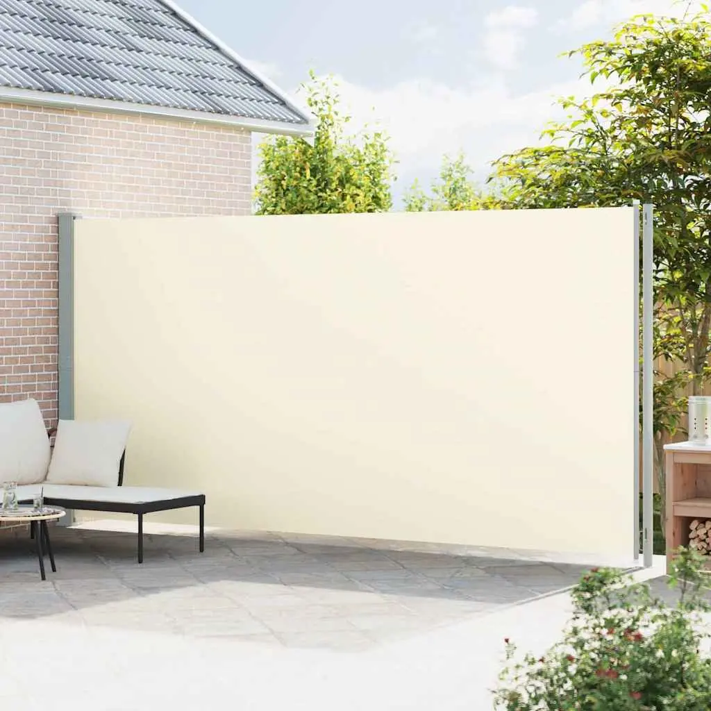 Retractable Side Awning Privacy Screen Cream 220cm x 600cm Outdoor Sunshade for Patio Balcony
