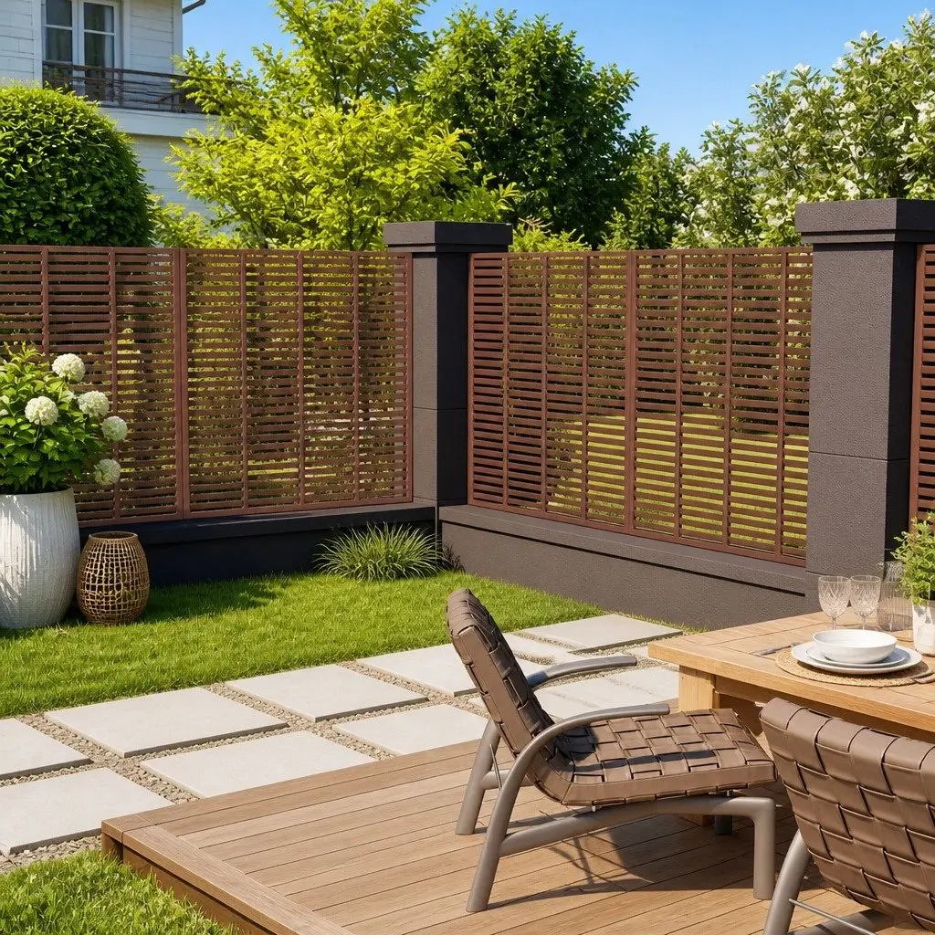 Louver Privacy Screen Panel 180x180cm Brown Outdoor Partition Garden Shading