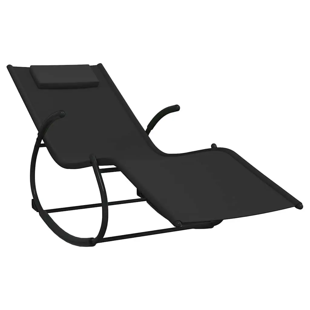 Rocking Sun Lounger Black Steel Frame Textilene Mesh Outdoor Garden Relaxation