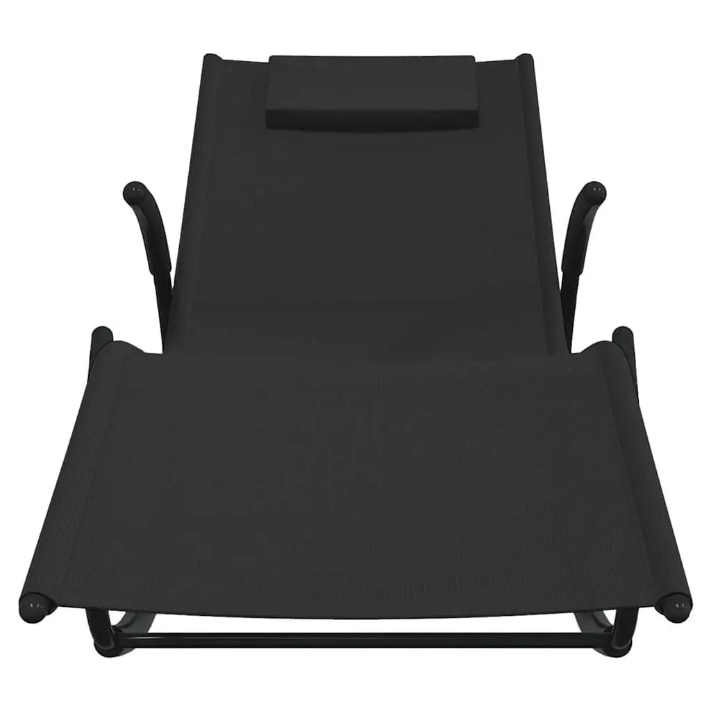 Rocking Sun Lounger Black Steel Frame Textilene Mesh Outdoor Garden Relaxation