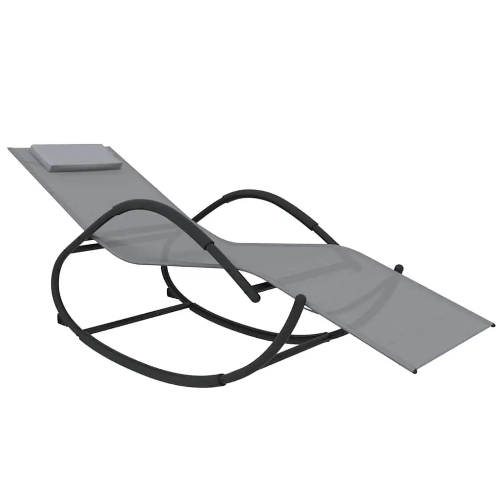 Rocking Sun Lounger Outdoor Garden Grey Steel Textilene Mesh Relaxation Chair